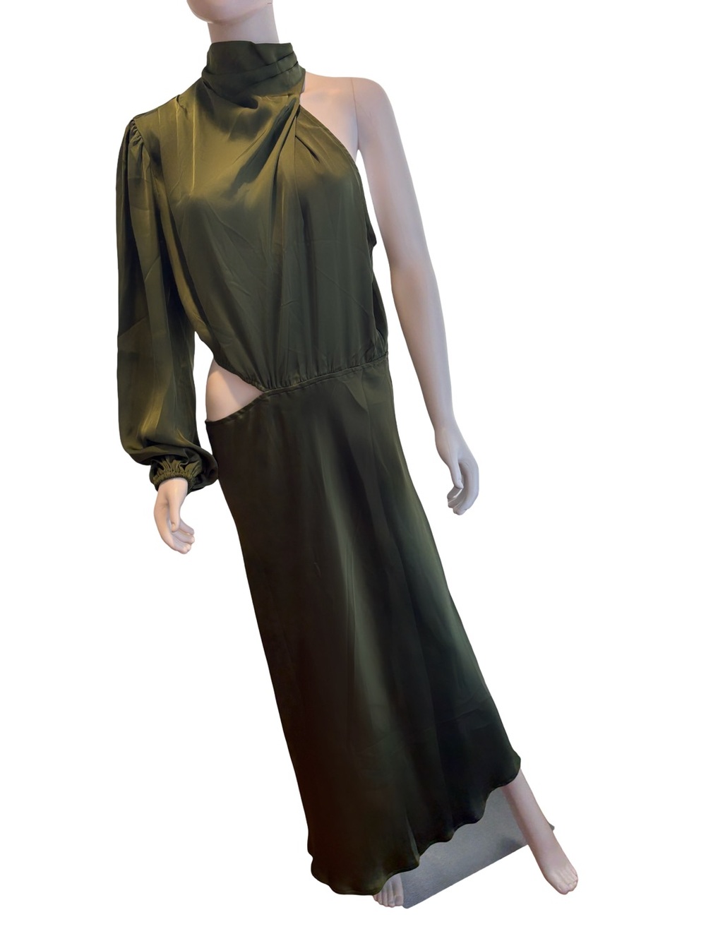 Petal & Pup Olive Green One-Shoulder Cutout Maxi Dress